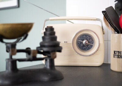 Retro scales and radio, Snowdonia holiday cottage